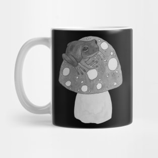 Black and white frog on mushroom Mug